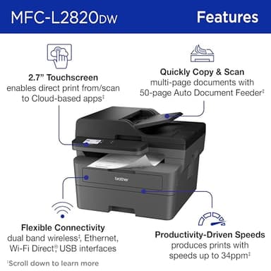 Brother MFC-L2820DW Wireless Compact Monochrome All-in-One Laser Printer with Copy, Scan and Fax, Duplex, Black & White | Includes Refresh Subscription Trial(1),(Renewed Premium) - Image 3