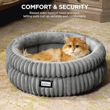 BALANCE Cat Bed Kitten Bed, Washable Round Cat Beds for Indoor Cats, Super Soft Plush Faux Fur Pet Bed for Puppy and Kitten with Anti-Slip Bottom - Image 2