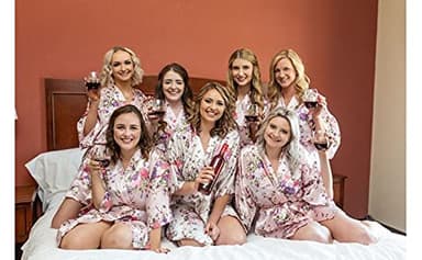 V Vaborous Women's Floral Satin Robes Short Bridesmaid Robes Silk Sleepwear,Floral Pink,XL - Image 6