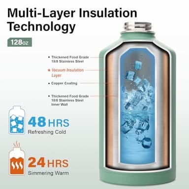 DYSANKY 1 Gallon Water Bottle Insulated | Thickened Stainless Steel Vacuum Metal Water Jug | Portable Sports Large for Gym and Hiking with Straw, Carrier Bag, Handle Strap | BPA-Free 128 oz - Image 3