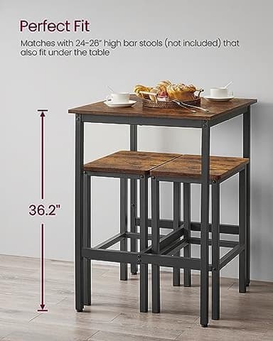 VASAGLE Bar Table, Small Kitchen Dining Table, High Top Pub Table, Bar Height Cocktail Table for Living Room Party, Sturdy Metal, 23.6 x 23.6 x 35.4 Inches for Narrow Spaces, Rustic Brown and Black - Image 5