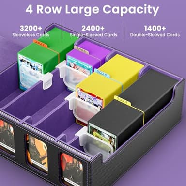 Flooyes Card Storage Box for Trading Cards with 4 Card Supporters, 3200+ MTG Deck Box with 24 Colorful Dividers, Commander Trading Card Storage Box with Viewing Windows for Magic Game Cards, Purple - Image 3