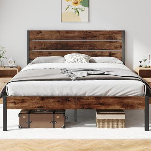 Fluest Queen Bed Frame with Headboard and Footboard, with Under Bed Storage, All-Metal Support System, No Box Spring Needed, Easy Assembly,Rustic Brown - Image 1