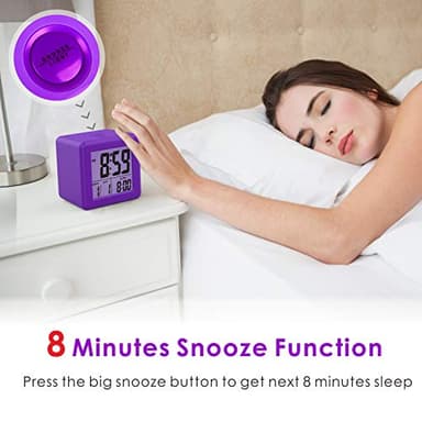 Plumeet Digital Alarm Clock for Kids with Snooze and Nightlight - Easy Setting Silicone Display Time, Date - Loud for Bedroom - Battery Powered (Purple) - Image 5