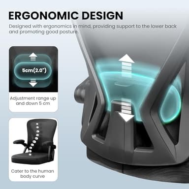 Office Chair, Ergonomic Home Computer Desk Chairs, Comfy Breathable Mesh Chair with Adjustable Lumbar Support Flip-up Armrests, Executive Task Chair with High Back for Home Office Rolling Swivel Chair - Image 4