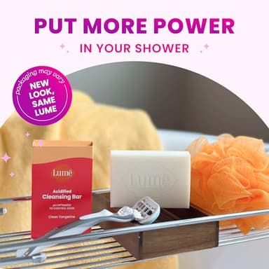 Lume Acidified Body Cleansing Bar - 24 Hour Odor Control - Removes Odor Better than Soap - Moisturizing Formula - Formulated Without SLS orParabens - OB/GYN Developed - 5 ounce (Clean Tangerine) - Image 9
