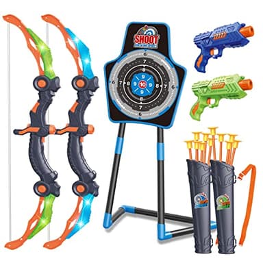 SpringFlower 2 Bow and Arrow Sets with LED Light-up,2 Foam Dart Guns for Kids 5 6 7 8 9 10+ Years Old, Archery Set with Standing Target for Boys & Girl, for Kids - Image 1