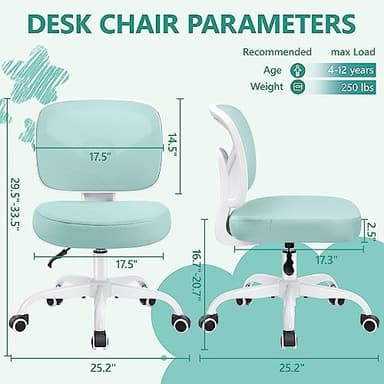 Primy Kids Desk Chair, Pink Study Chair for Boys Girls with Height Adjustable, Swivel Mesh Task Student Chairs for 4-12, Growing Teen Office Chair for Home/School/Office (Light Teal) - Image 2