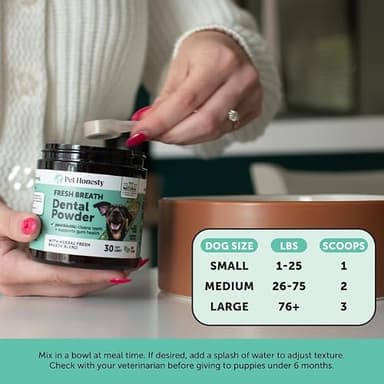 Dog Breath Freshener Dental Powder for Teeth Cleaning Plaque Off, Dental Care for Dogs, Tartar Remover for Teeth with Natural Herbal Blend + Postbiotics (Mint - 30 Servings) - Image 8