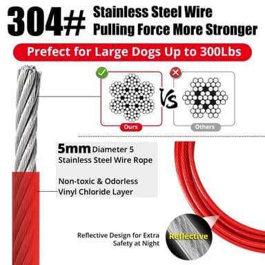 Jenico Dog Tie Out Cable, 10-150FT Runner Cable with Swivel Hook and Shock Spring, Outdoor Dog Leash Tether for Small to Medium Pets Up to 500 LBS - Image 5