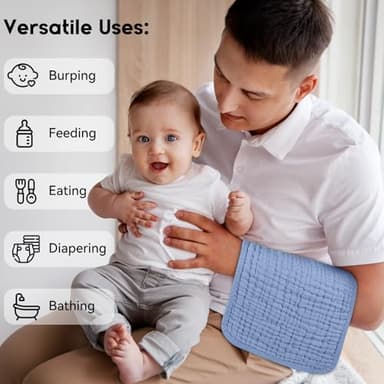 Unnivoll Muslin Burp Cloths for Baby 100% Cotton Burping Cloths for Boys Girls Large 20''X10'' Extra Soft and Absorbent 12 Pack - Gradient White Blue - Image 5