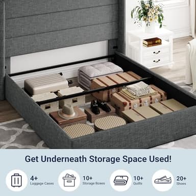 Allewie Queen Size Lift Up Storage Bed, Modern Wingback Headboard, Hydraulic Support, No Box Spring Needed, Dark Grey - Image 3