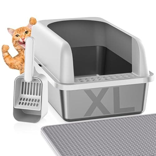 Stainless Steel Litter Box with Lid, Metal Litter Box with Cat Litter Mat,Extra Large Enclosed Cat Litter Boxes for Multiple Cats, Anti-Leakage,Non-Stick, Easy to Clean, Included Mat, Scoop - Image 1