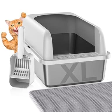 Stainless Steel Litter Box with Lid, Metal Litter Box with Cat Litter Mat,Extra Large Enclosed Cat Litter Boxes for Multiple Cats, Anti-Leakage,Non-Stick, Easy to Clean, Included Mat, Scoop - Image 1