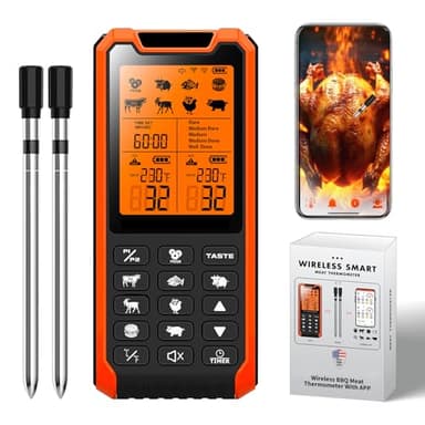 PRAVETTE Smart Bluetooth Meat Thermometer - Long Range Wireless Food Thermometer, Digital Meat Thermometer with Dual Probes for BBQ Grill, Oven, Smoker, Air Fryer - Image 1