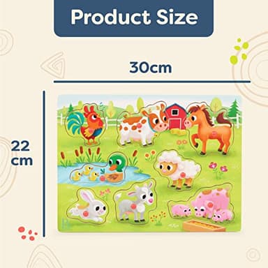 B. toys – Peek & Explore – Farm Animals – Wooden Peg Puzzle – Farm Puzzle for Toddlers, Kids – 8 Farm Animal Pieces – Cow, Horse, Sheep & More – 2+ Years - Image 6