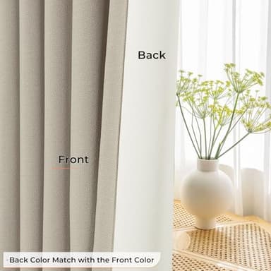 100% Blackout Shield Faux Linen Blackout Curtains for Bedroom 84 Inches Long, Back Tab/Rod Pocket Room Darkening Drapes for Living Room 2 Panels Set, 50" W x 84" L, Thatched Tan - Image 7