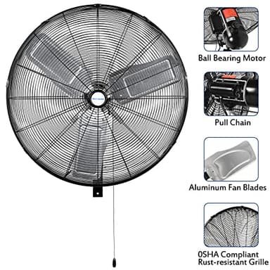 BILT HARD 24 in. Outdoor Oscillating Wall Fan, 6300 CFM 3-Speed Heavy Duty Outdoor Wall Fans, High Velocity Waterproof Fans for Patio, Commercial, Industrial, Warehouse, UL Listed - Image 6