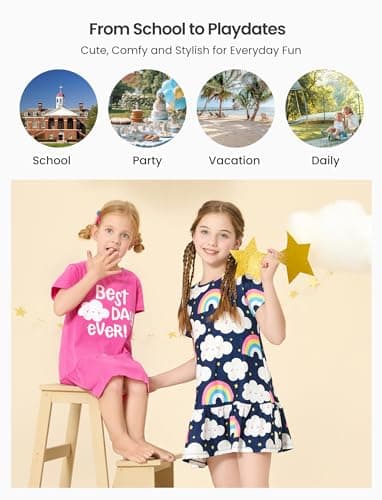 PATPAT Baby Girl Rainbow Multipack Dresses Toddler Girl Short Sleeve Floral Cloud Skater Dress 18-24 Months - Image 5