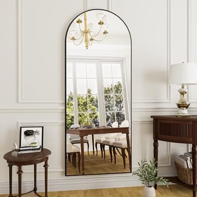Rowjut Full Length Mirror Arched Floor Length Mirrors, 71"x26" Large Full Body & with Stand & Arch Wall Mounted & Standing Mirror for Bedroom Living Room, Aluminum Frame, Black - Image 4