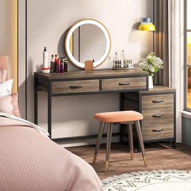 Tribesigns Computer Desk with 5 Drawers, Home Office Desks with Reversible Drawer Cabinet Printer Stand, Industrial PC Desk with Storage, Grey Study Writing Table Workstation for Small Spaces - Image 4