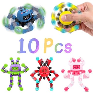 10 Pcs Transformable Fidget Spinner Toys for Kids, Stress Relief Sensory Toys for Autism ADHD, Birthday Party Favors, Easter Basket Essentials, Classroom Prizes, Stocking Stuffers for Boys Girls - Image 2
