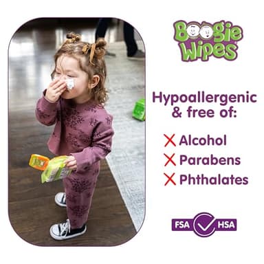 Saline Nose Wipes by Boogie, for Baby & Kids, Face, Hand & Body, FSA/HSA Eligible, Made with Vitamin E, Aloe, and Natural Saline, Fresh Scent, 45 Count (Pack of 1) - Image 4