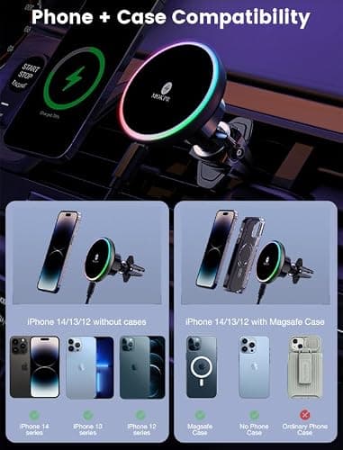 MOKPR for Magsafe Car Mount Charger-15W Wireless Car Charger-Magnetic Car Phone Holder for Dash Air Vent-LED RGB HandsFree Car Mount Fast Car Charger for iPhone 14/13/12 Series - Image 3