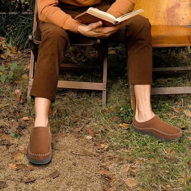 Zigzagger Men's Slip On Moccasin Slippers, Indoor/Outdoor Warm Fuzzy Comfy House Shoes, Fluffy Wide Loafer Slippers - Image 7