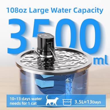 Wireless Cat Water Fountain Stainless Steel Automatic Pet Water Dispenser 4000mAh Battery Operated 3.2L/108oz Large Capacity Water Fountains for Cats Dogs - Image 4