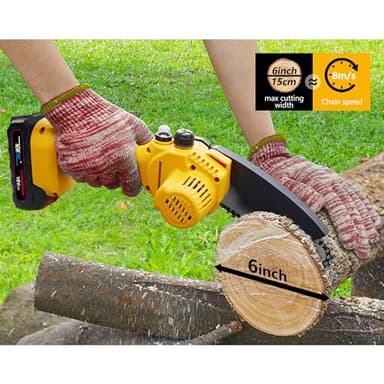 Mini Chainsaw Cordless,6-Inch Battery Portable Handheld Small Electric Chainsaw Oil for Wood Cutting, Courtyard, Garden, Tree Trimming, and Household(2 batterier,2 Chains) - Image 3