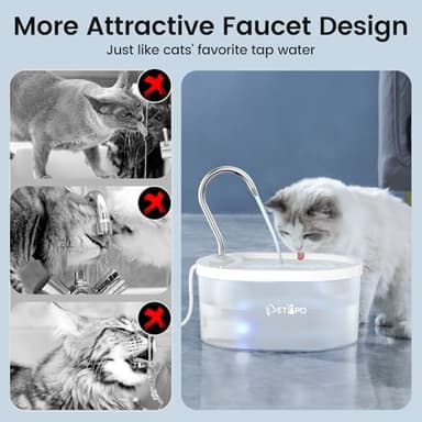 Cat Water Fountain, 100oz/3L Cat Fountain, Super Silent Pet Water Fountains for Cats Indoor, LED Water Level Alarm Light, Faucet Cat Fountain with Quiet Pump for Cats Dogs, BPA-Free, Easy Clean-White - Image 4