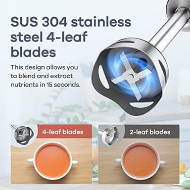 Ganiza Immersion Blender 5 in 1 Hand Blender Max 1000W Heavy Duty Motor, 16 Speed Mode Handheld Blender Stainless Steel Blade With 800ml Mixing Beaker, 600ml Chopper, Whisk and Milk Frother - Image 2