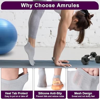 Amrules 6 Pairs Breathable Women's Yoga Socks with Grippers Anti-Slip Sports Pilates Socks Suitable for Barre, Dance, Hospital, Home Use - Image 4