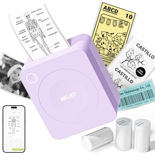 Nelko Sticker Printer, PM230 Print Pod Mini Bluetooth Portabel Sticker Maker with 3 Rolls Paper, Print Pods Mini Printer with Multiple Templates for Phone & Tablet，for School Office Home, Purple - Image 1