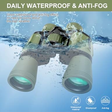 20x50 High Zoom Adult Binoculars High Power with Phone Adapter, Low Light Night Vision, Lightweight & Portable for Bird Watching, Hunting, Stargazing(Green) - Image 6