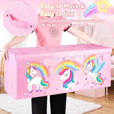 Mabahoo Extra Large Toy Chest, Collapsible Sturdy Toy Storage Organizer with Lids, 40"X14"X16" Large Kids Toybox Storage Bins Baskets for Girls, Boys, Nursery, Playroom, Pink - Image 5