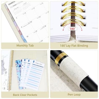 SUNEE 2025-2026 Weekly & Monthly Planner 9"x11.2" - 12 Month (July 2025 - June 2026), Linen Cover Planner Academic Year Calendar, Pocket, Notes, Monthly Tab, Beige - Image 5