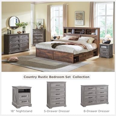 ACCOHOHO 18" Farmhouse Nightstand with Charging Station,End Table with 2 Drawers Storage,Side Table,Bedside Cabinet for Bedroom,Living Room,Grey - Image 8