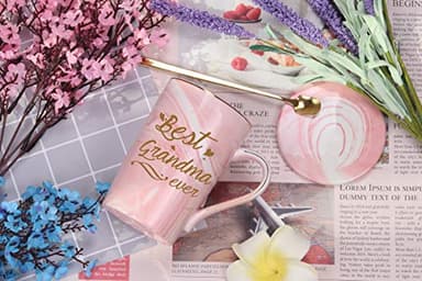 Best Grandma Mug Best Grandma Ever Mug Grandma gifts Birthday Mothers Day Gifts for Grandma from Granddaughter Grandson Grandchildren Grandkids 14 Ounce Exquisite Box Spoon and Mug Mat Pink - Image 2