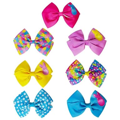 PEEPS Hair Bows Bundle - 7 Pcs 4 Inch Alligator Clips with Different Prints, Easter Bunny Themed for Girls, Toddlers 3+ - Image 2