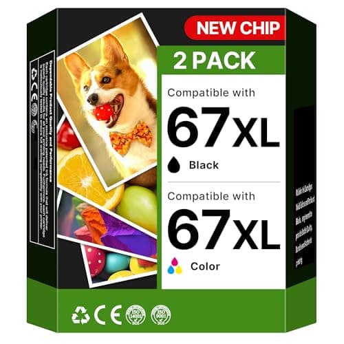 67XL Ink Cartridges Black/Color Combo Pack Compatible for HP Ink 67 67XL Work for DeskJet 2827e 2700 2700e 2755 2755e 2855e 4100 4155e 4133e 4255e Envy 6000 6455e 6020e 6400 6475e 6075 6055e 2 Pack - Image 1