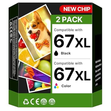 67XL Ink Cartridges Black/Color Combo Pack Compatible for HP Ink 67 67XL Work for DeskJet 2827e 2700 2700e 2755 2755e 2855e 4100 4155e 4133e 4255e Envy 6000 6455e 6020e 6400 6475e 6075 6055e 2 Pack - Image 1