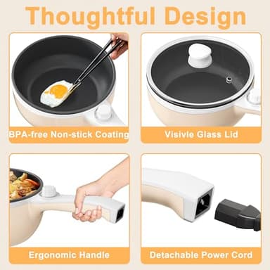 Dezin Hot Pot Electric Upgraded, Non-Stick Sauté Pan, Rapid Noodles Electric Pot, 1.5L Mini Portable Hot Pot for Steak, Egg, Fried Rice, Ramen, Oatmeal, Soup with Power Adjustment - Image 7
