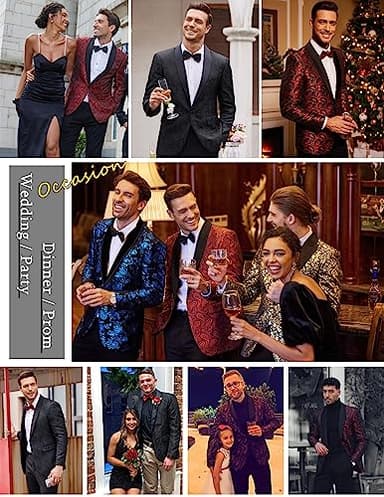 COOFANDY Mens Floral Tuxedo Jacket Paisley Shawl Lapel Suit Blazer Jacket for Dinner,Prom,Wedding Wine Red - Image 6