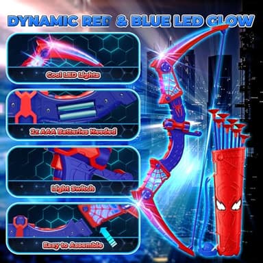 Spider Toys for Boys Age 3-4 4-6 6-8 8-12, Kids Toy BowArrow Shooting Set with Red & Blue LED Lights, Spider Quiver & Web Target, 8 Suction Cup Arrows, Toys Gifts for 3 4 5 6 7 8 9 10 12 Year Old Boys - Image 4