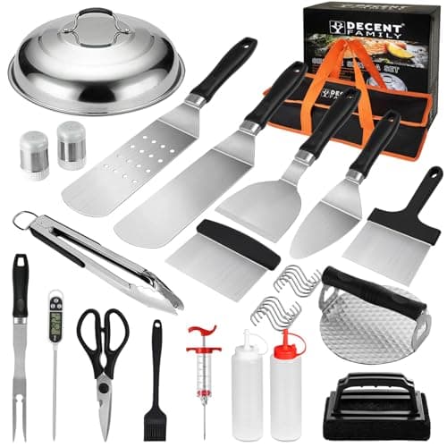 30pcs Griddle Accessories Kit for Blackstone Professional Flat Top Grill Tools, BBQ Spatula Gift Set with Basting Cover, Burger Press, Meat Injector, Thermometer, Tongs for Camping Backyard Teppanyaki - Image 1
