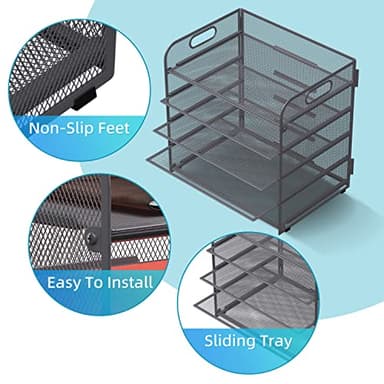 Supeasy 5 Trays Paper Organizer Letter Tray with Handle-Mesh Desk File Organizer, Grey Paper Sorter Desk Organizer for Office, Home or School - Image 3