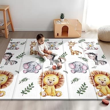 NOONKTY 79x71 Extra Large Baby Play Mat for Floor, Foldable Foam Playmat for Babies 0-12 Months & Kids, Non-Toxic Waterproof Baby Mat for Floor, Thick Playpen Mat for Tummy Time Crawling, Lion - Image 1