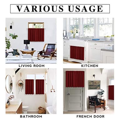 RYB HOME Blackout Curtains for Kitchen, Over Sink Privacy Curtains Window Decor, Thermal Insulating Drapes for Bathroom Cafe Bedroom Small Window, W 42 x L 24 inch, Burgunday Red, 2 Panels - Image 5